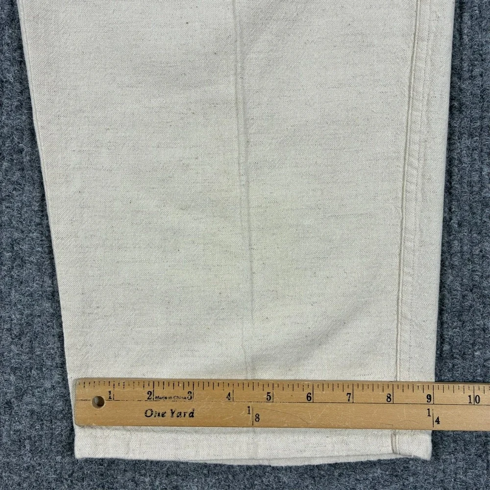Ossinne Mens Size 44 Linen Cotton Casual Pants Beige Straight Leg High Rise